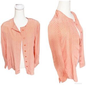 CARLISLE Silk Peachy Button Down 80s Blouse striped shoulder pads Vintage